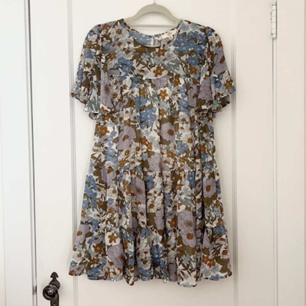 Adorable Floral Baby Doll Mini Dress by Entro, Size Small, New